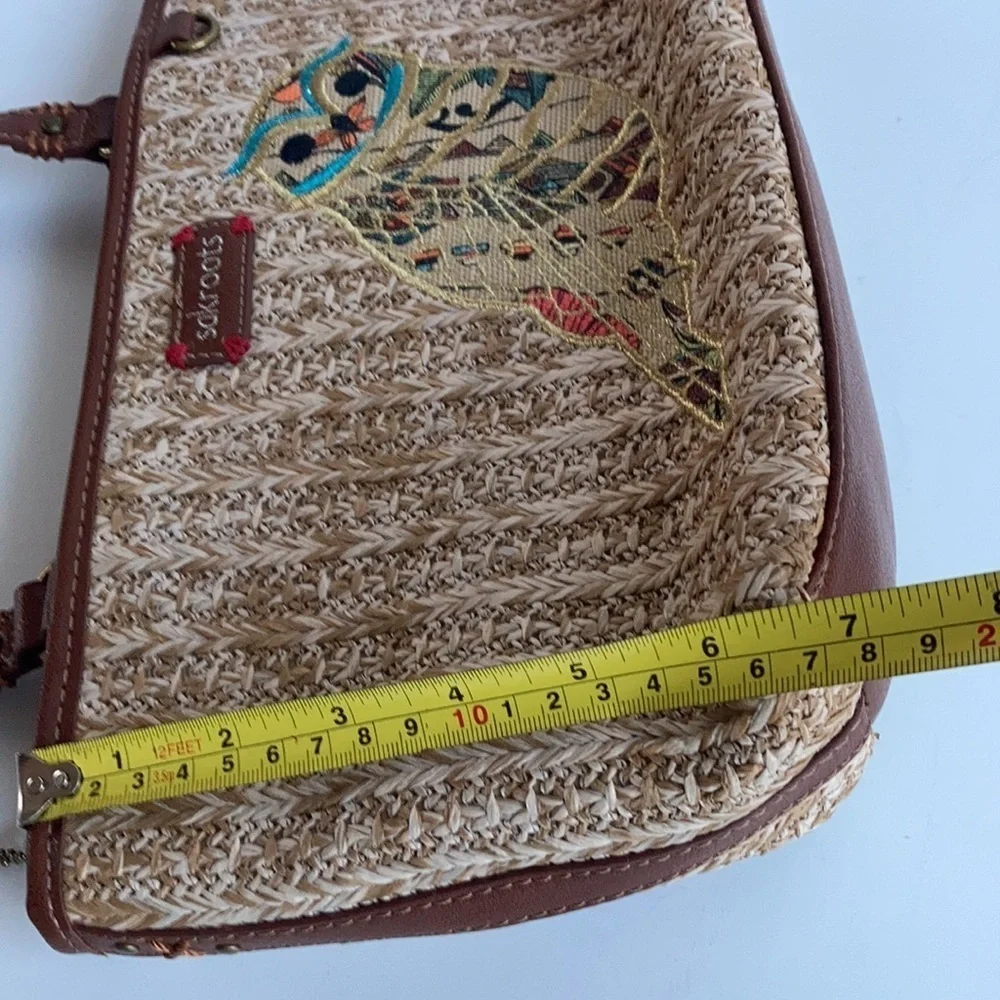 Sakroots small straw owl satchel handbag purse
